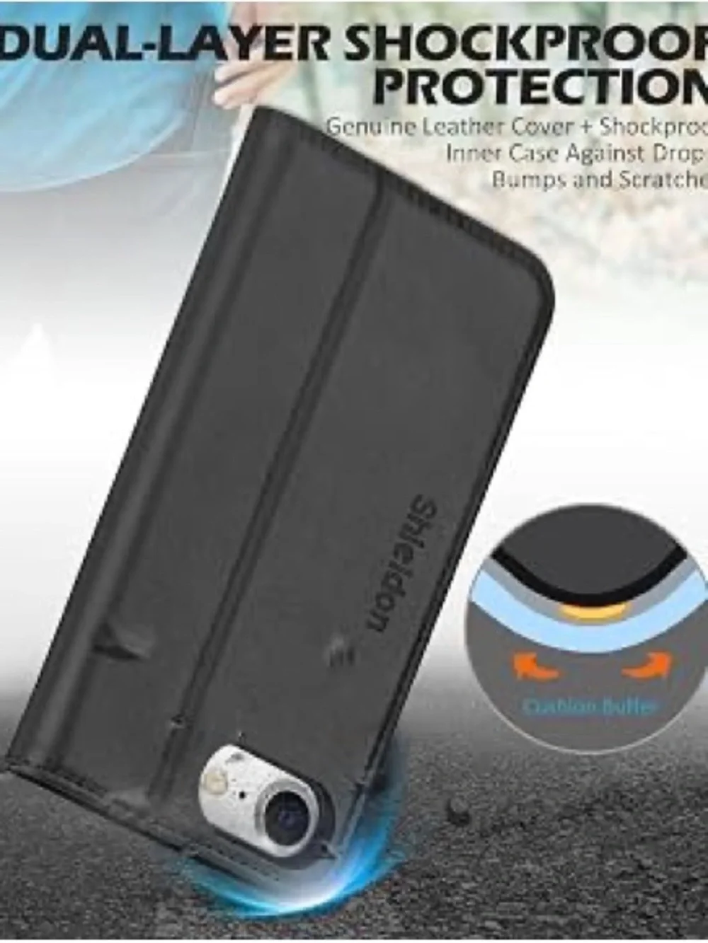 Shieldon Leather Wallet Phone Case - Compatible with iPhone SE3, SE2, 8, and 7.